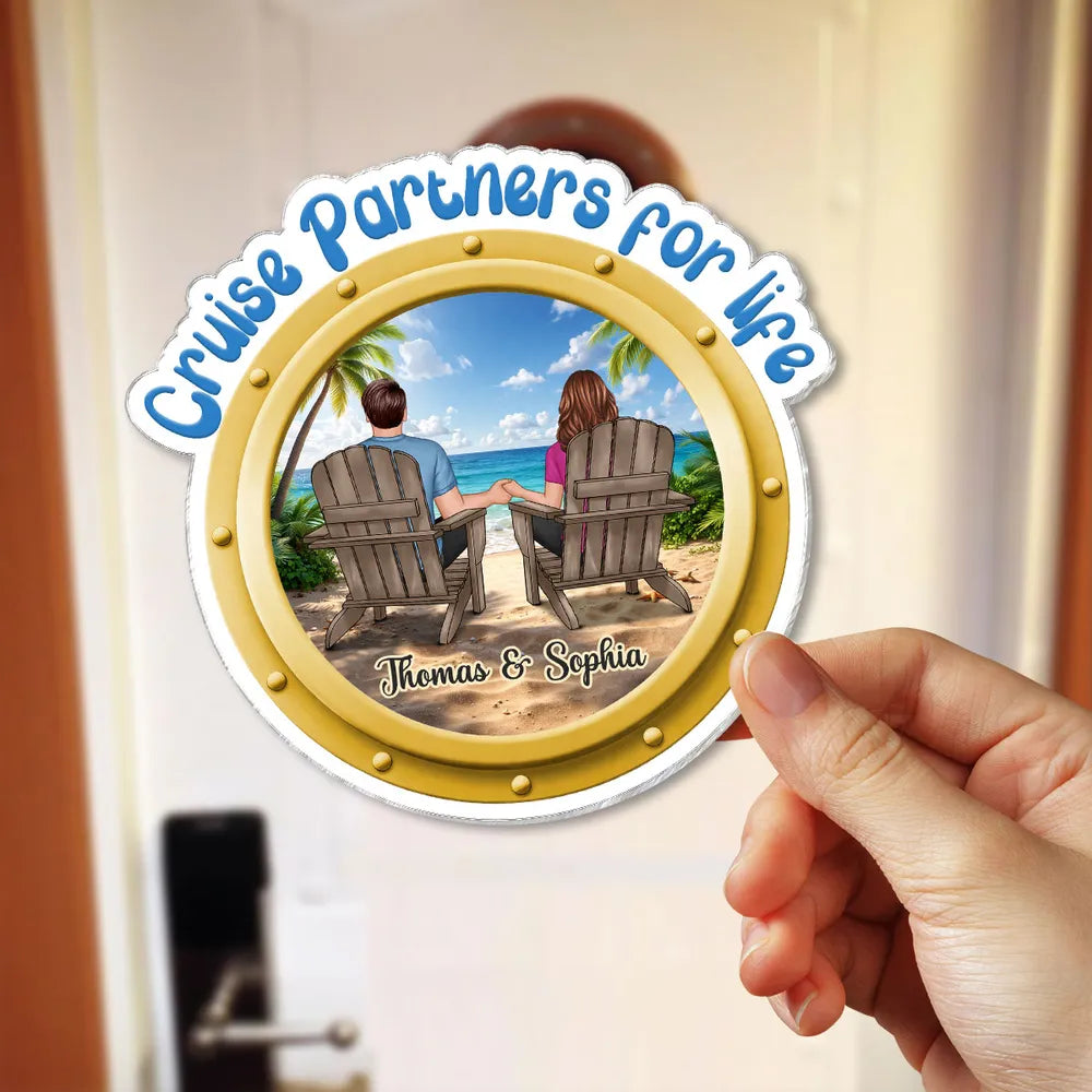 Personalized Cruise Partners for Life Acrylic Fridge Magnet, Beach Couple Holding Hands, Unique Gift for Husband or Wife