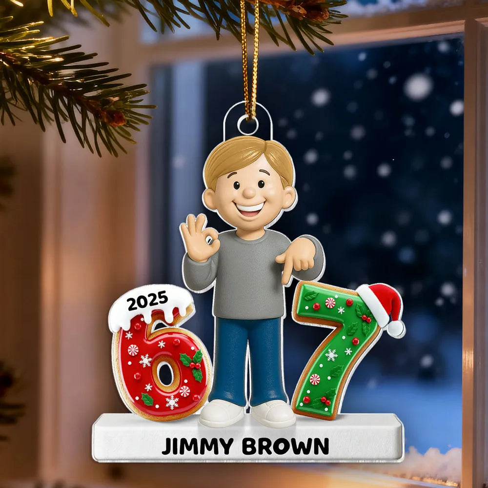 Personalized Acrylic Ornament with Cute Cartoon Boy & Christmas Numbers, Festive Tree Decor & Unique Kids Gift