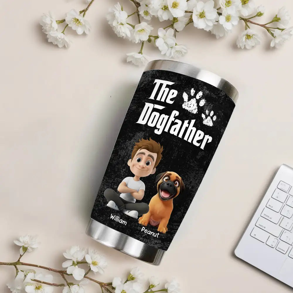 “The Dogfather” Insulated Travel Tumbler – Personalized Father’s Day Gift for Dog Dads