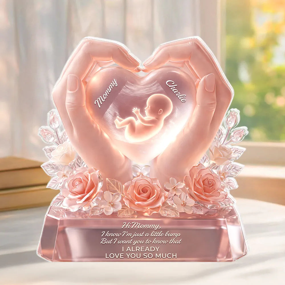 Personalized Shaped Acrylic Block Plaque with Baby Bump Love Quote, Sweet Nursery Shelf Decor, Unique Gift for Mom