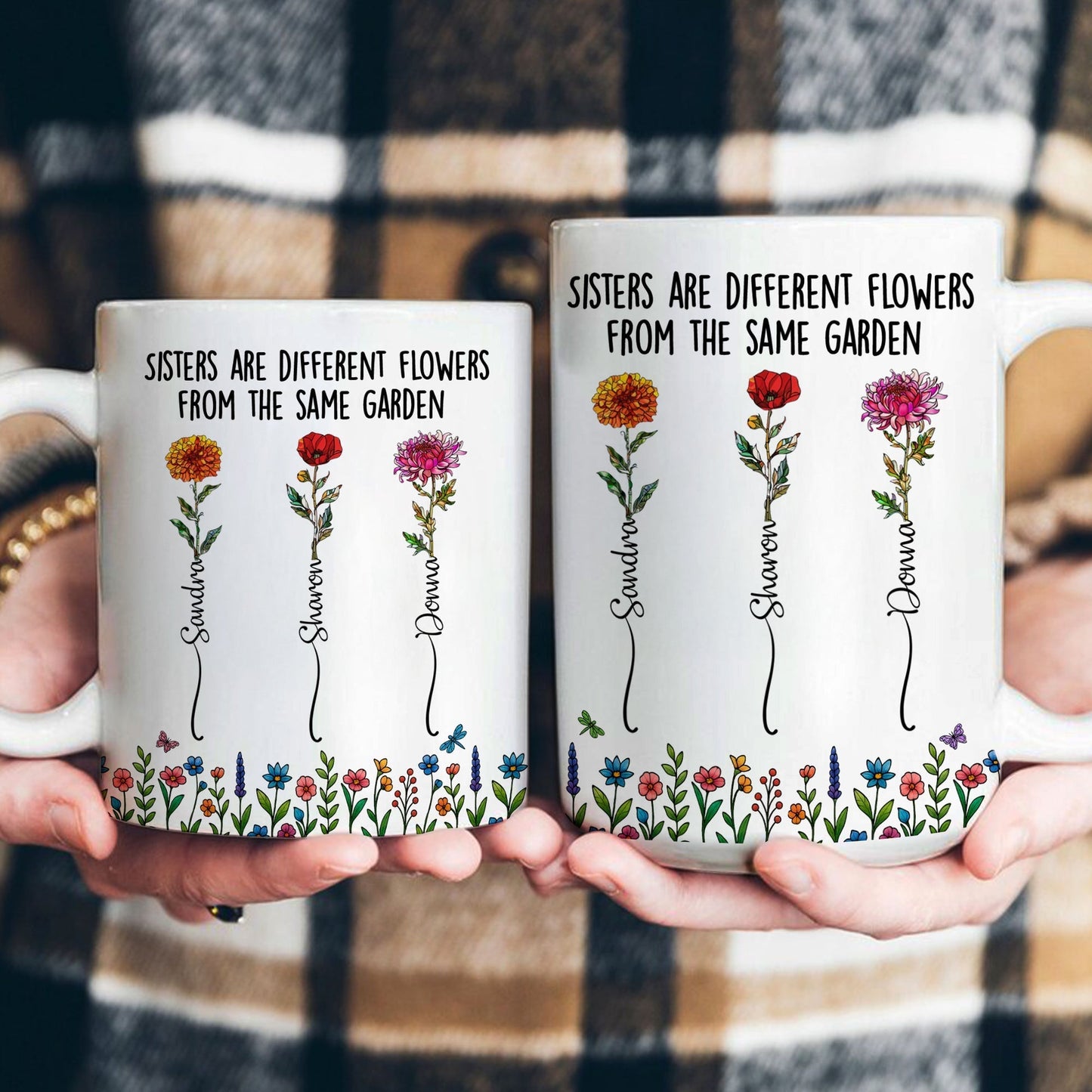 Sisters Ceramic Mug with Floral Illustration, Heartwarming Quote, Perfect Gift for Sisters