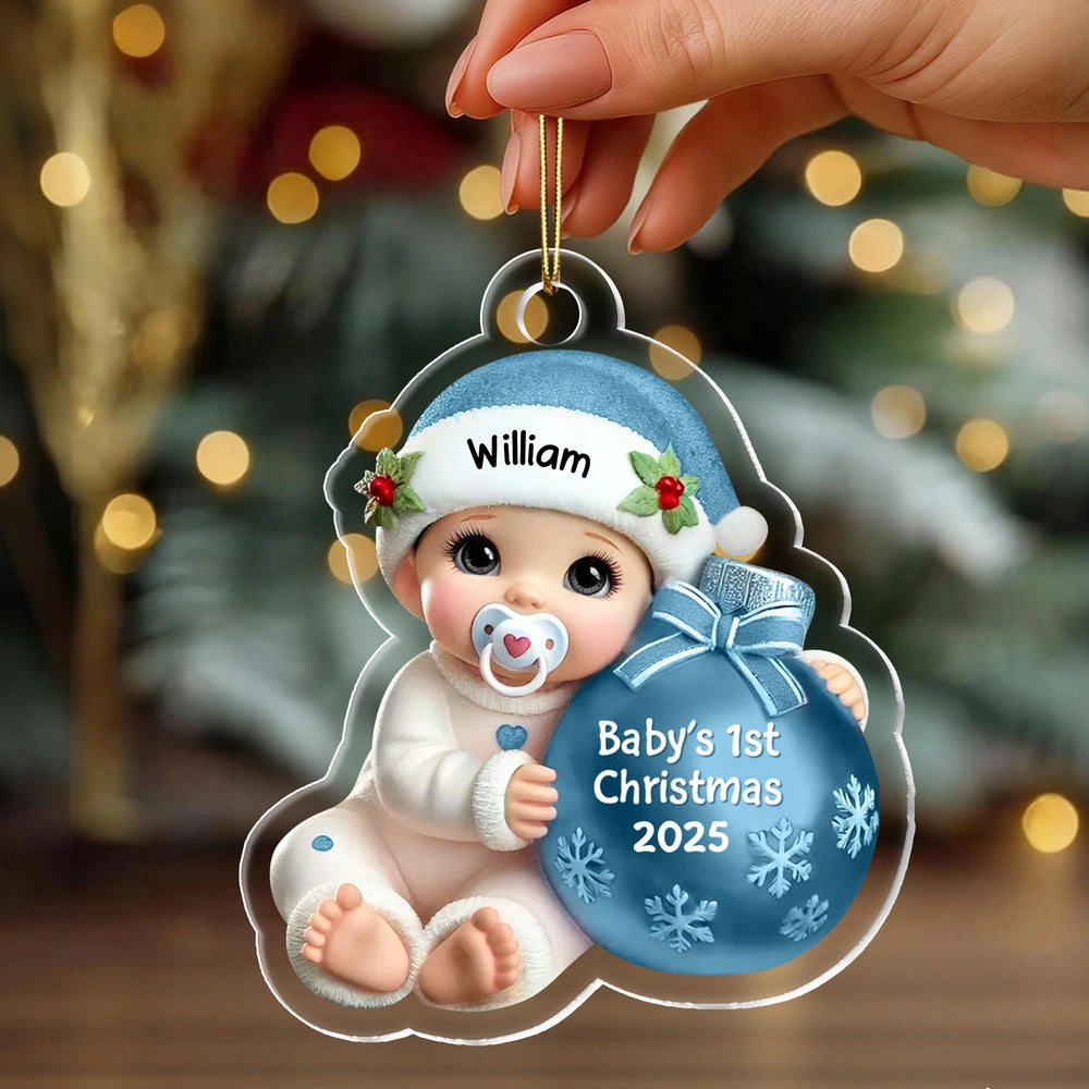 Personalized Acrylic Ornament for Baby's First Christmas – Cute Blue Baby Design, Festive Keepsake, Unique Gift for New Parents