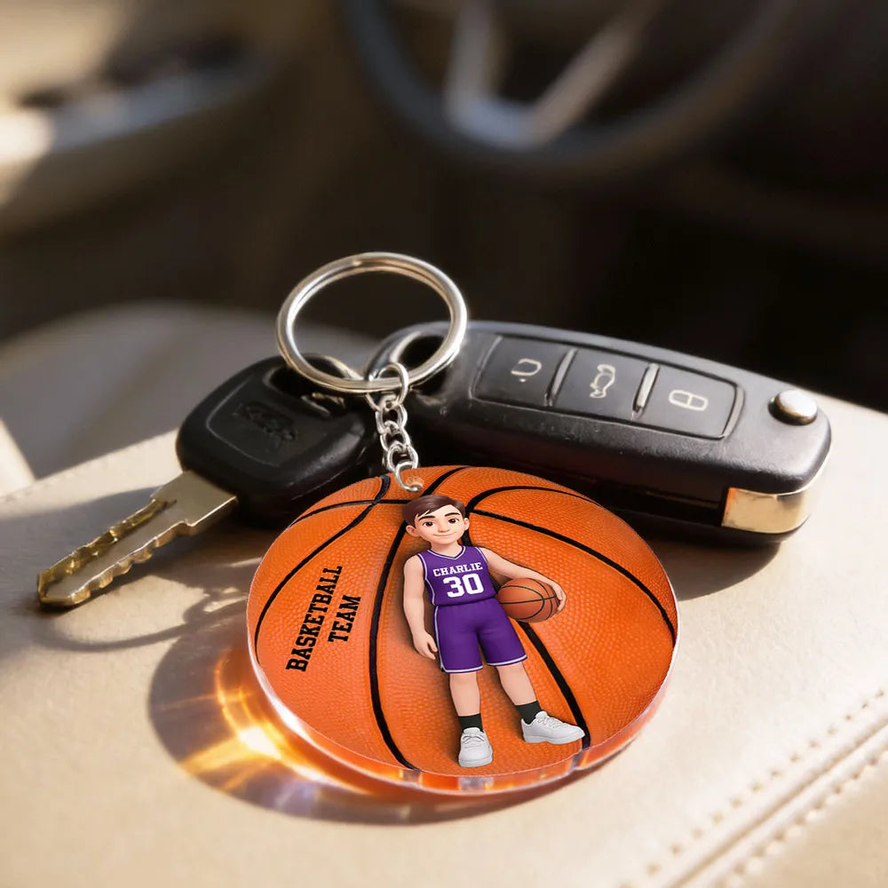 Personalized Basketball Player Acrylic Keychain, Cute Cartoon Sports Charm for Bags or Keys, Unique Gift for Her