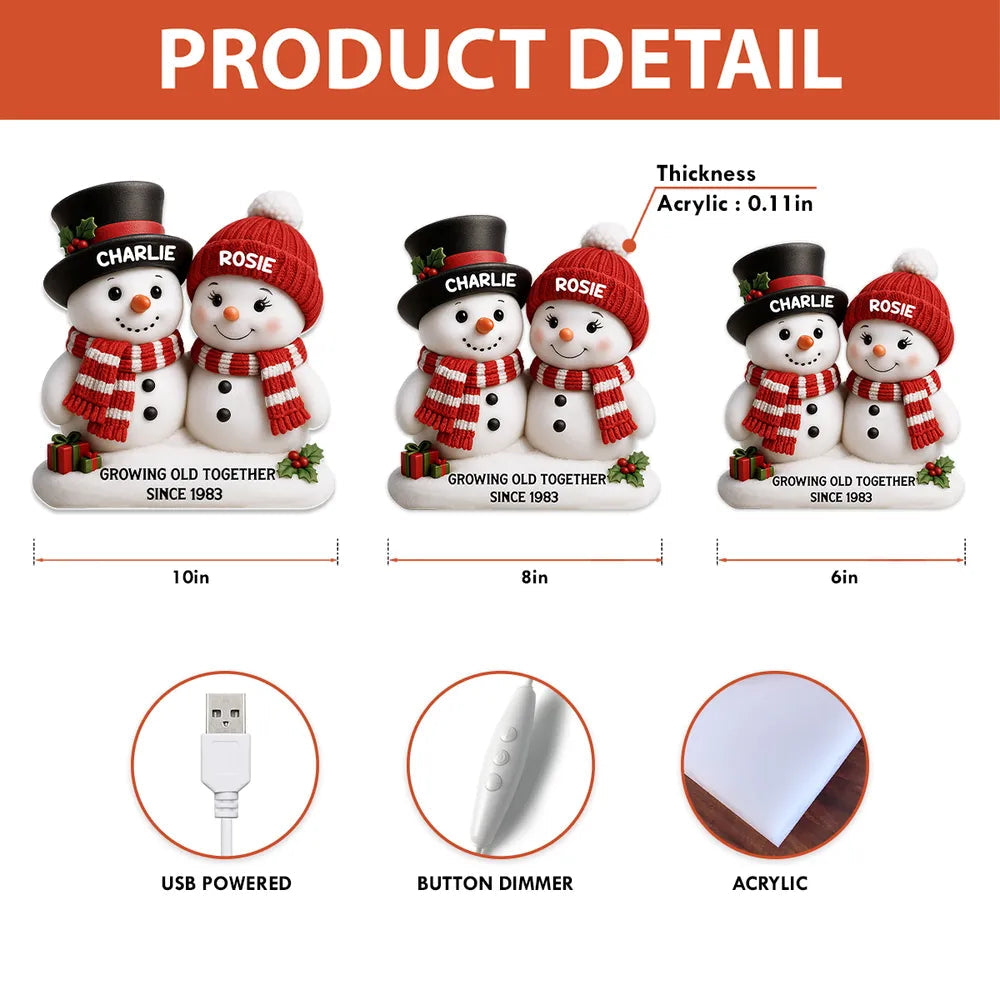Acrylic Light Box Snowman Couple - Growing Old Together, Warm Glow Christmas Decor, Creative Personalized Gift for Couples