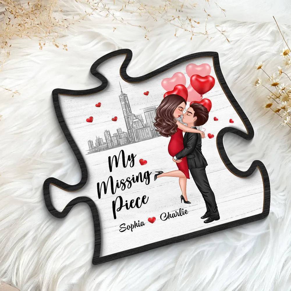 Heart's Embrace - 'My Missing Piece' Personalized Hugging Couple 2-Layer Wooden Plaque - Ideal for Valentine's & Anniversary