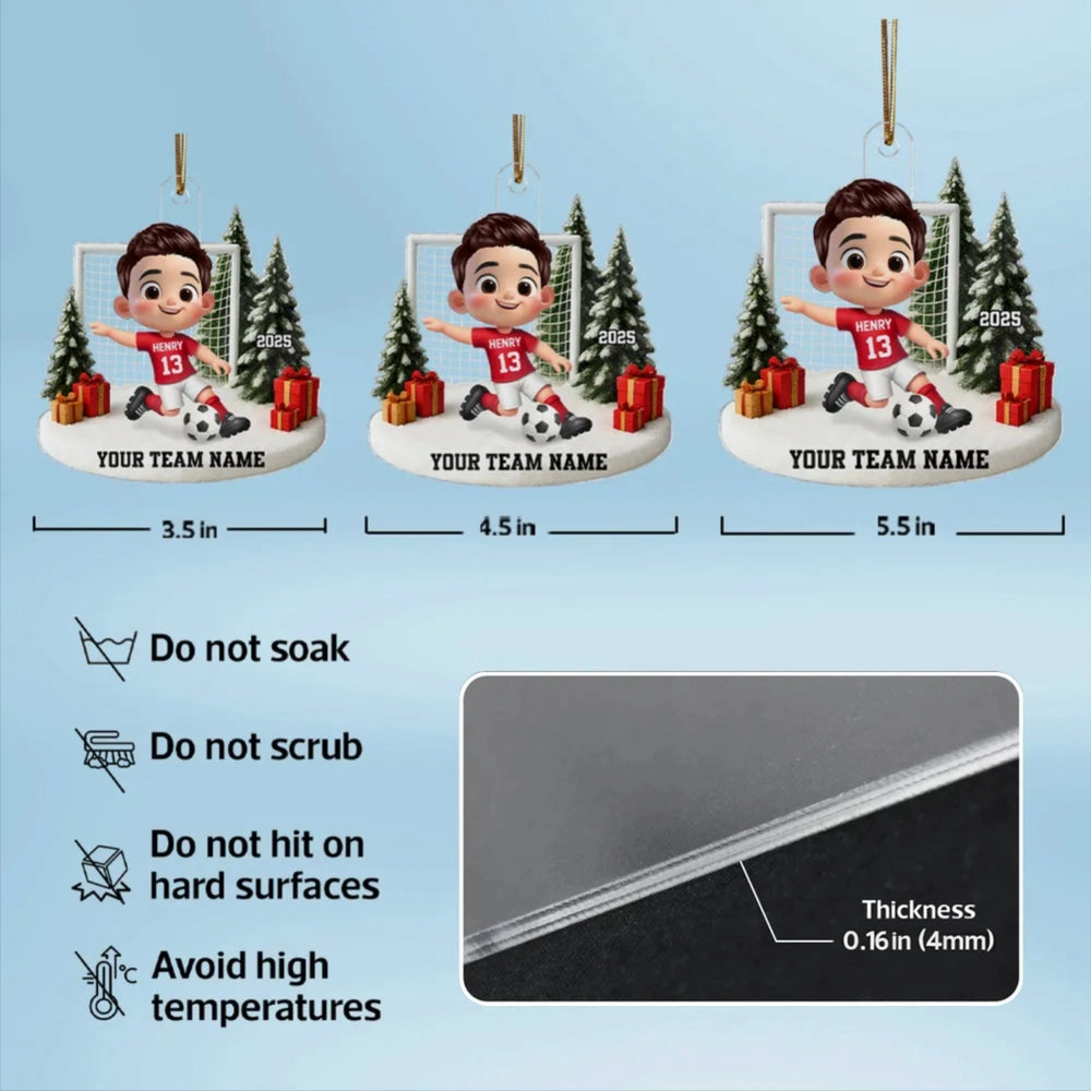Soccer Kid Acrylic Ornament - Festive Winter Goal Scene, Customizable, Unique Christmas Gift for Young Players & Parents