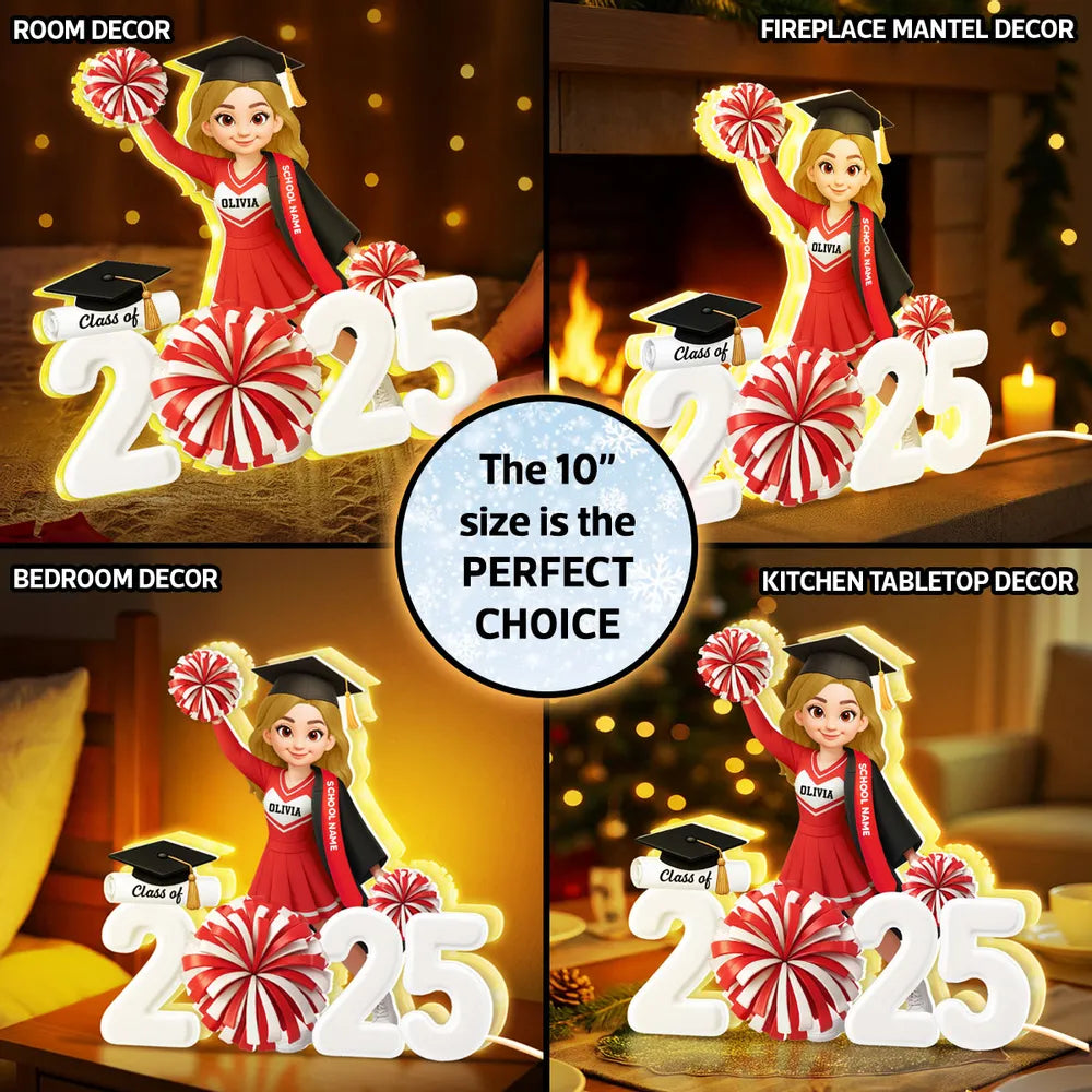 Personalized Acrylic Light Box Graduation Décor with Cheerleader Design & Warm Glow – Unique Gift for Class of Grad