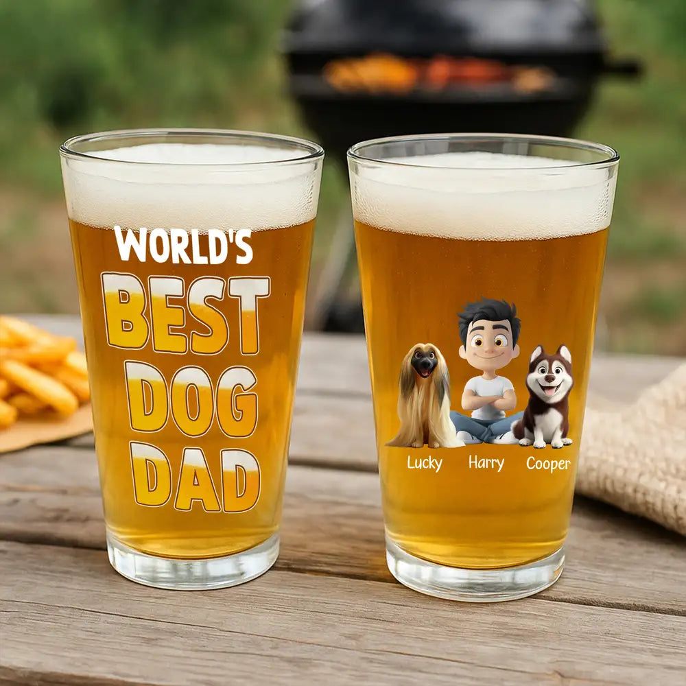 World's Best Dog Dad - Custom Beer Glass for Dog Dad – Perfect Gift for Dog Dads on Father’s Day or Birthdays