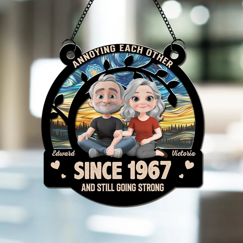 Vintage Elderly Couple Ornament Wood and Acrylic Layered Back View Design High Clarity and Beautiful Keepsake