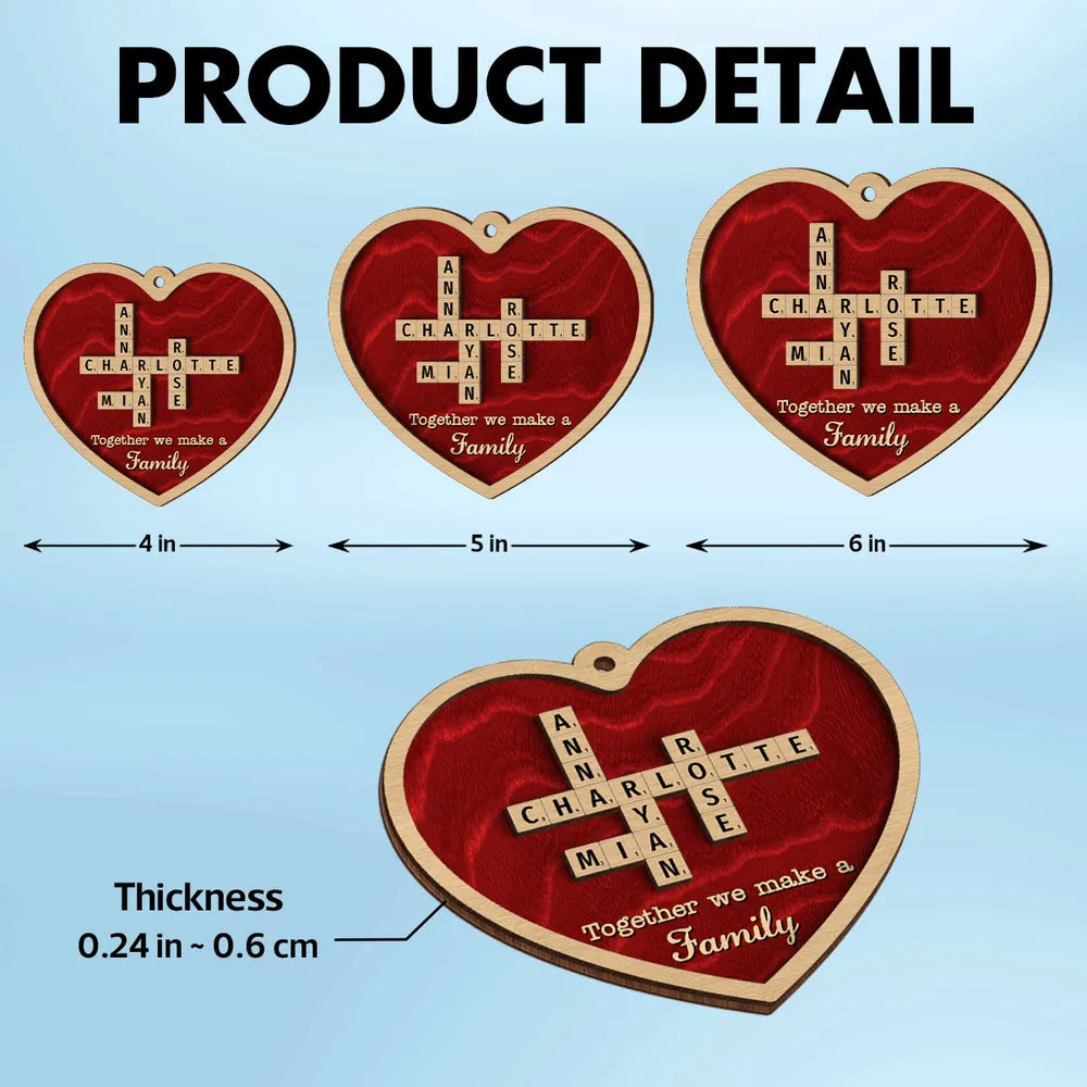 Personalized Double-Layer Wooden Heart Family Names Ornament – Perfect Gift for Cherished Family Memories