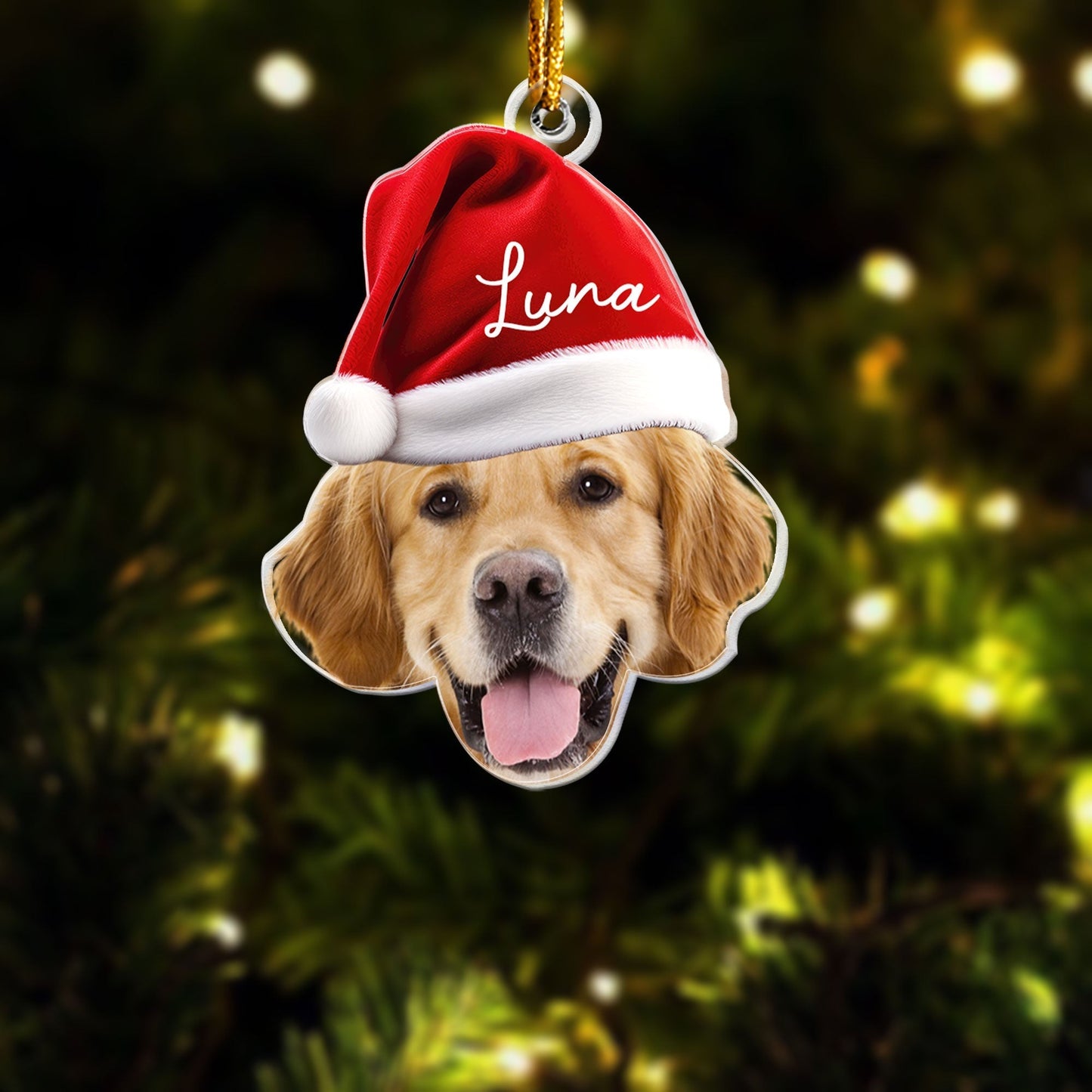 Personalized Acrylic Ornament for Pet Lovers – Santa Cap Portrait, Clear Cutout
