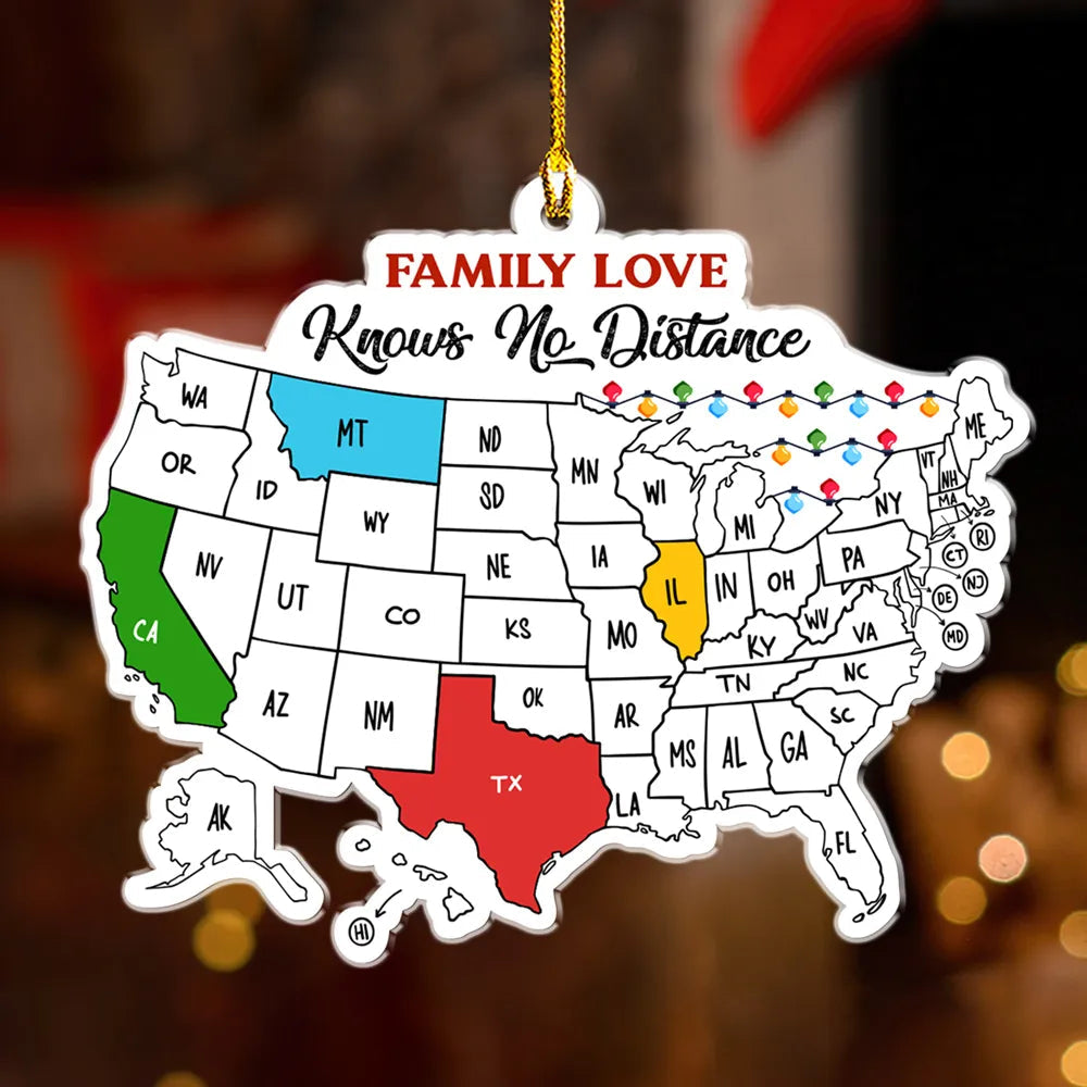 Personalized Acrylic Ornament Map – Family Love Knows No Distance, Unique Gift for Long‑Distance Family & Friends, Festive Home Decoration