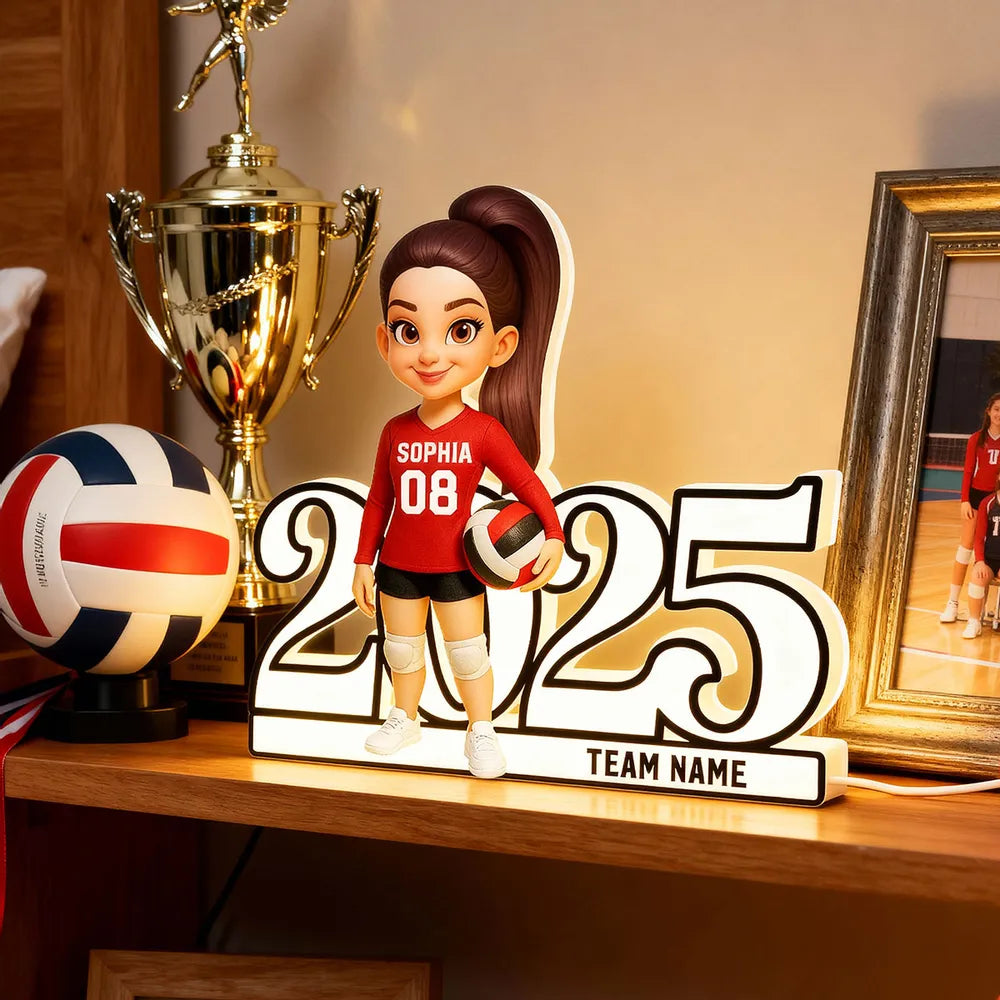 Personalized Volleyball Girl Acrylic Light Box | Custom Team Name, Heartwarming Gift for Graduation or Sports Celebration