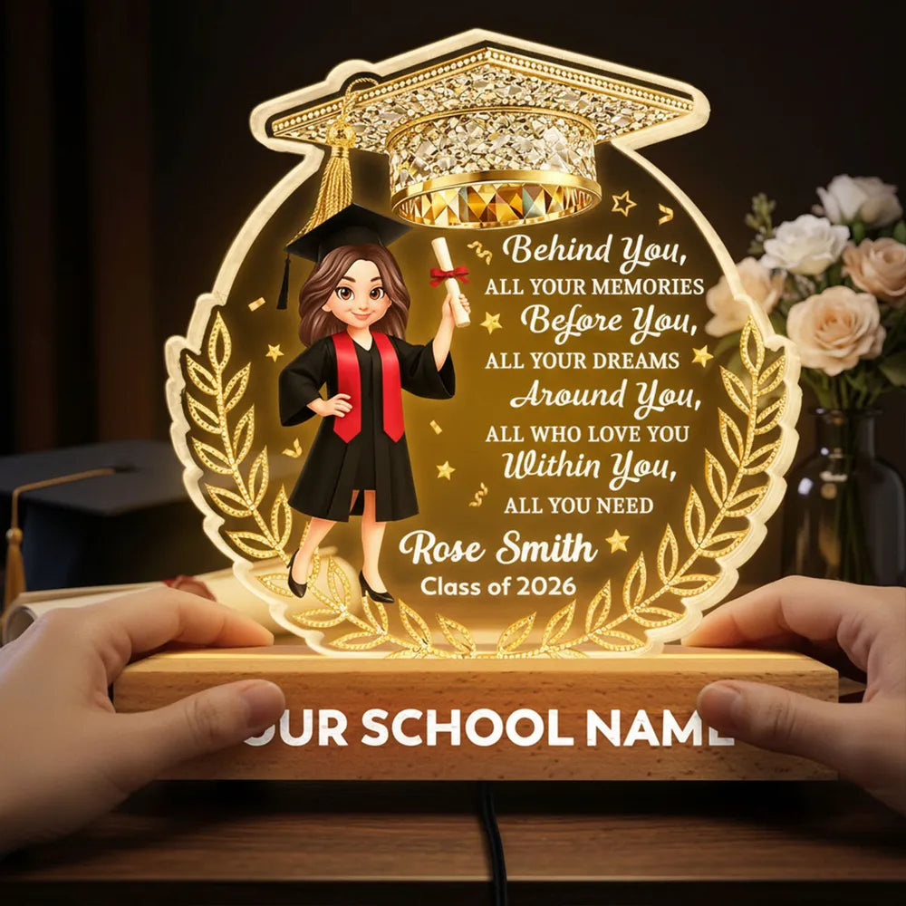 Personalized Block LED Light Plaque Graduation Night Light, Cap & Diploma Design, Cozy Bedside Gift For Graduates