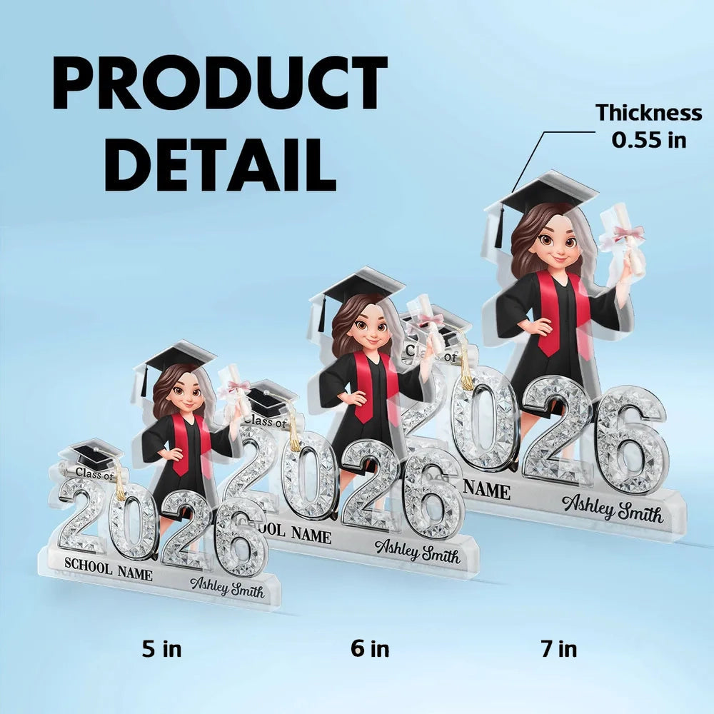 Shaped Acrylic Block Plaque for Graduation Decor, Glitter-Style Class of 2026 Grad Figure, Creative Gift