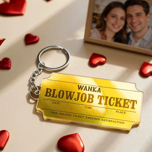 Funny Golden Ticket Acrylic Keychain Cute Charm - A Playful Romantic Gift with Personalized Option for Him or Her