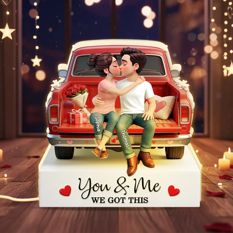 Personalized Couple Kissing in Red Truck Acrylic Light Box, Warm Glow Bedroom Decor, Unique Romantic Gift for Him or Her