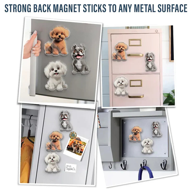Personalized Acrylic Fridge Magnet with Cute Cartoon Pets, Colorful Kitchen Decor, Unique Gift for Dog & Cat Lovers