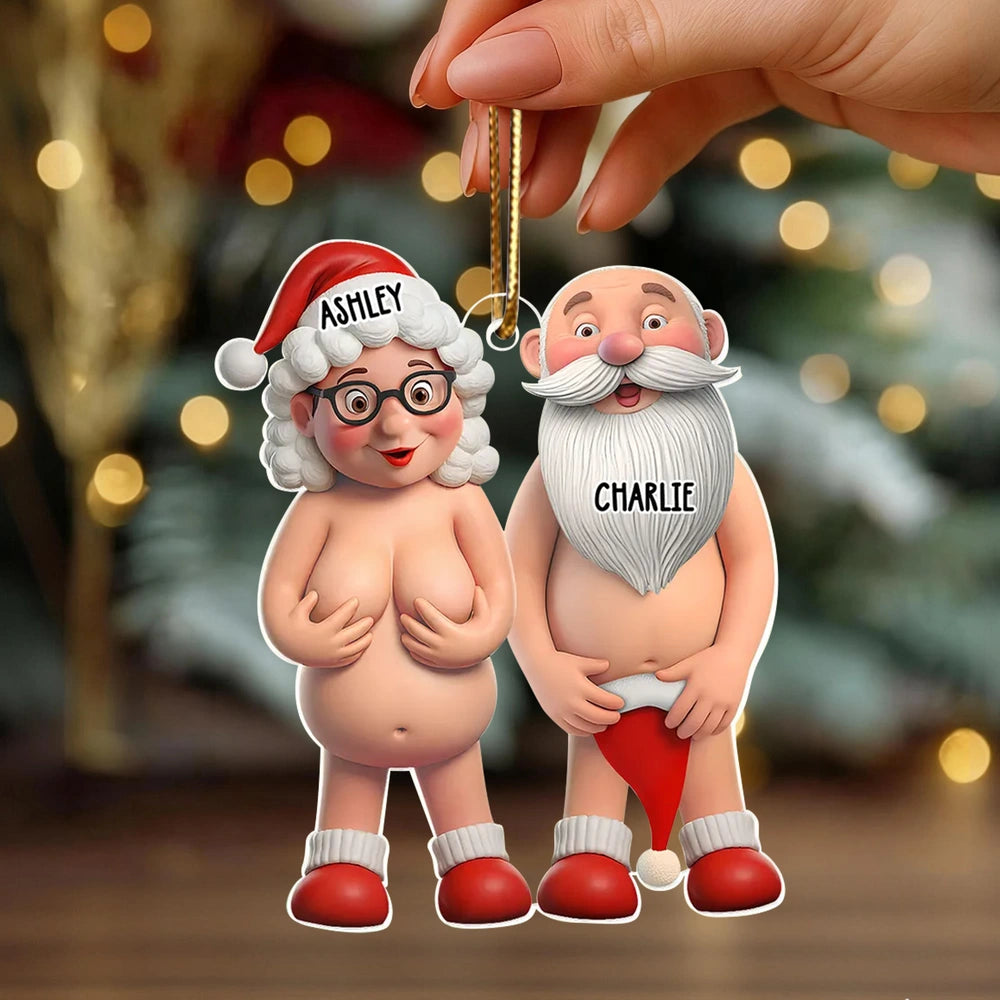 Funny Old Couple Personalized Acrylic Ornament, Nude Santa-Themed Christmas Tree Gift, Unique Holiday Decor & Cute Gift for Couples