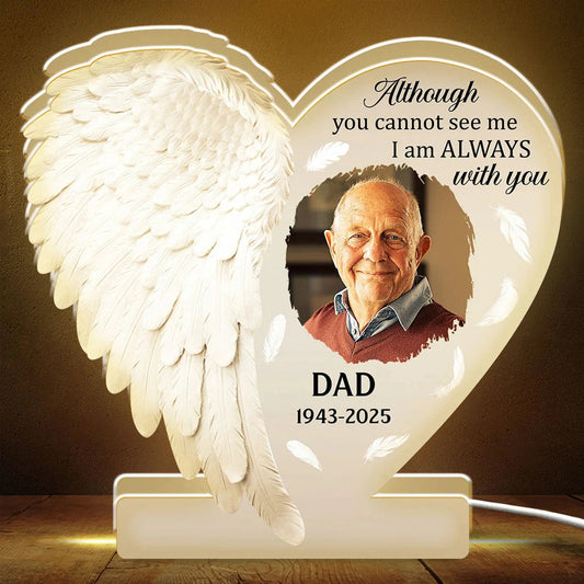 Personalized Acrylic Light Box Memorial for Dad with Angel Wings, Soft Warm Glow Keepsake, Unique Sympathy Gift