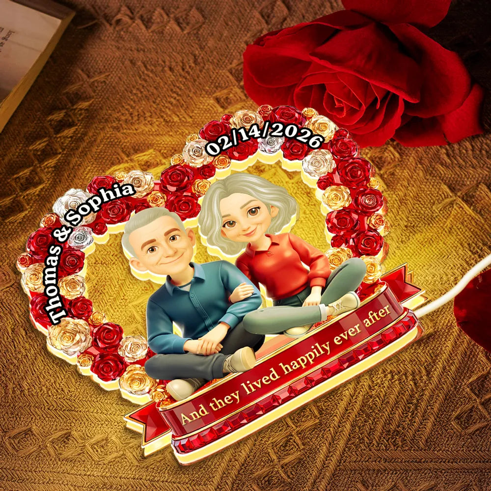 Personalized Acrylic Light Box Flower Heart Couple Night Light for Bedroom or Bookshelf Display, Unique Gift for Couples