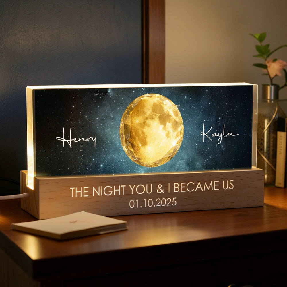 Personalized Moon Phase Block LED Light Plaque for Couple - Starry Night Bedside Decor, Unique Anniversary Gift
