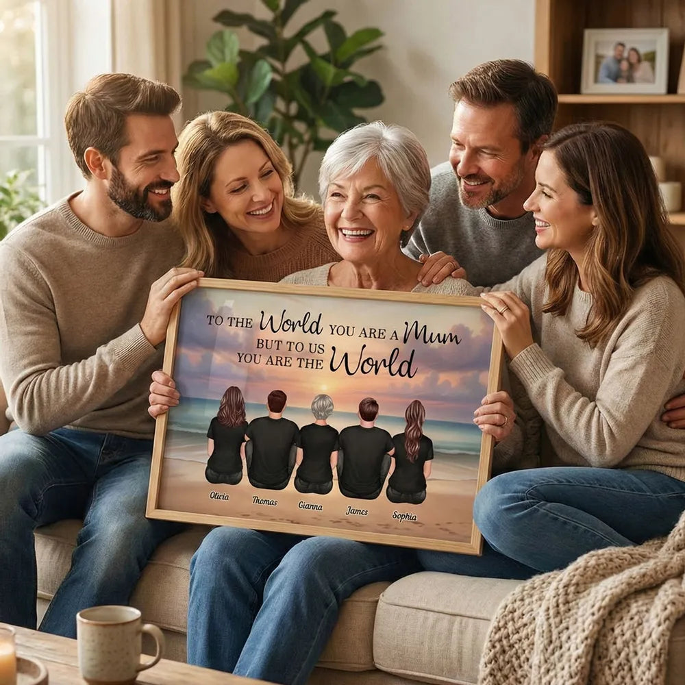 To The World You Are A Mum Poster, Personalized Beach Sunset Family Keepsake, Heartwarming Wall Decor Gift for Mom
