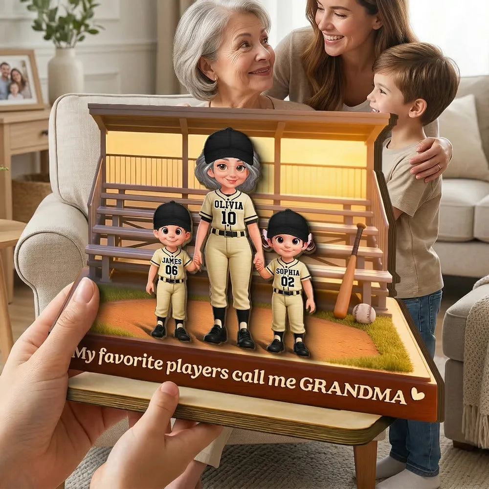 Personalized 2-Layer Wooden Plaque Baseball Bleachers Grandma With Grandkids Keepsake Decor, Unique Gift for Grandma