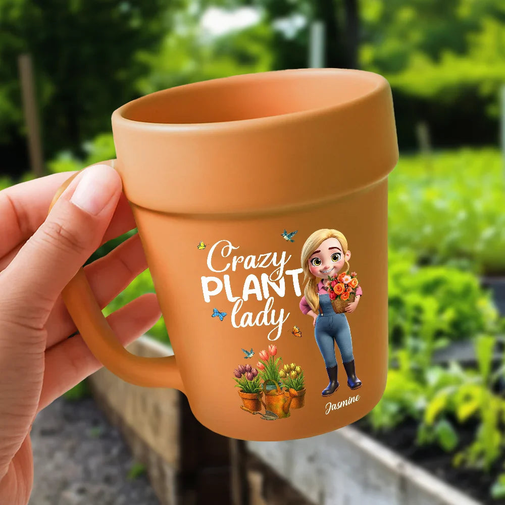 “Just a Girl Who Loves Gardening” Plant Pot Mug with Spoon – Custom Gardener