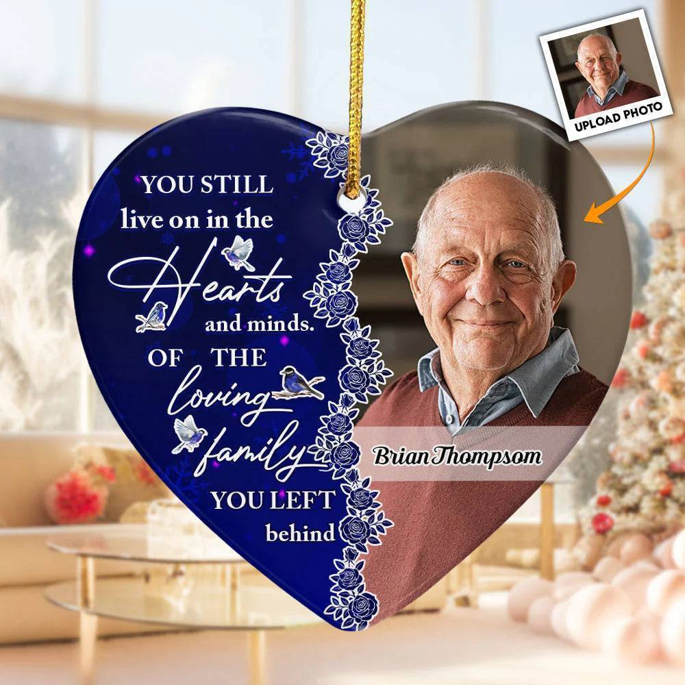 Acrylic Ornament Memorial Heart - Custom Photo, Deep Red Floral, Holiday Tree Keepsake - Unique Gift for Family