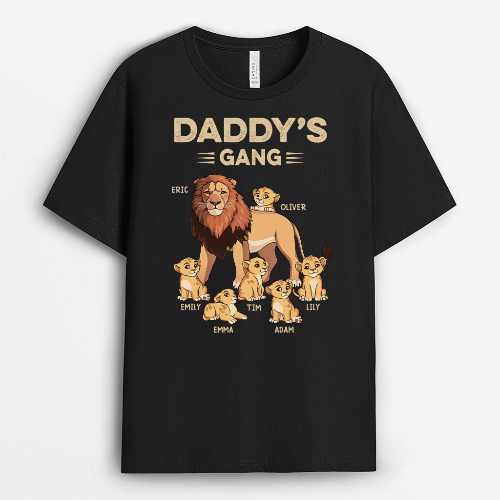 Dad’s Lion Gang Personalized Shirt – Custom Kid Names – Thoughtful Father’s Day Gift for Dad