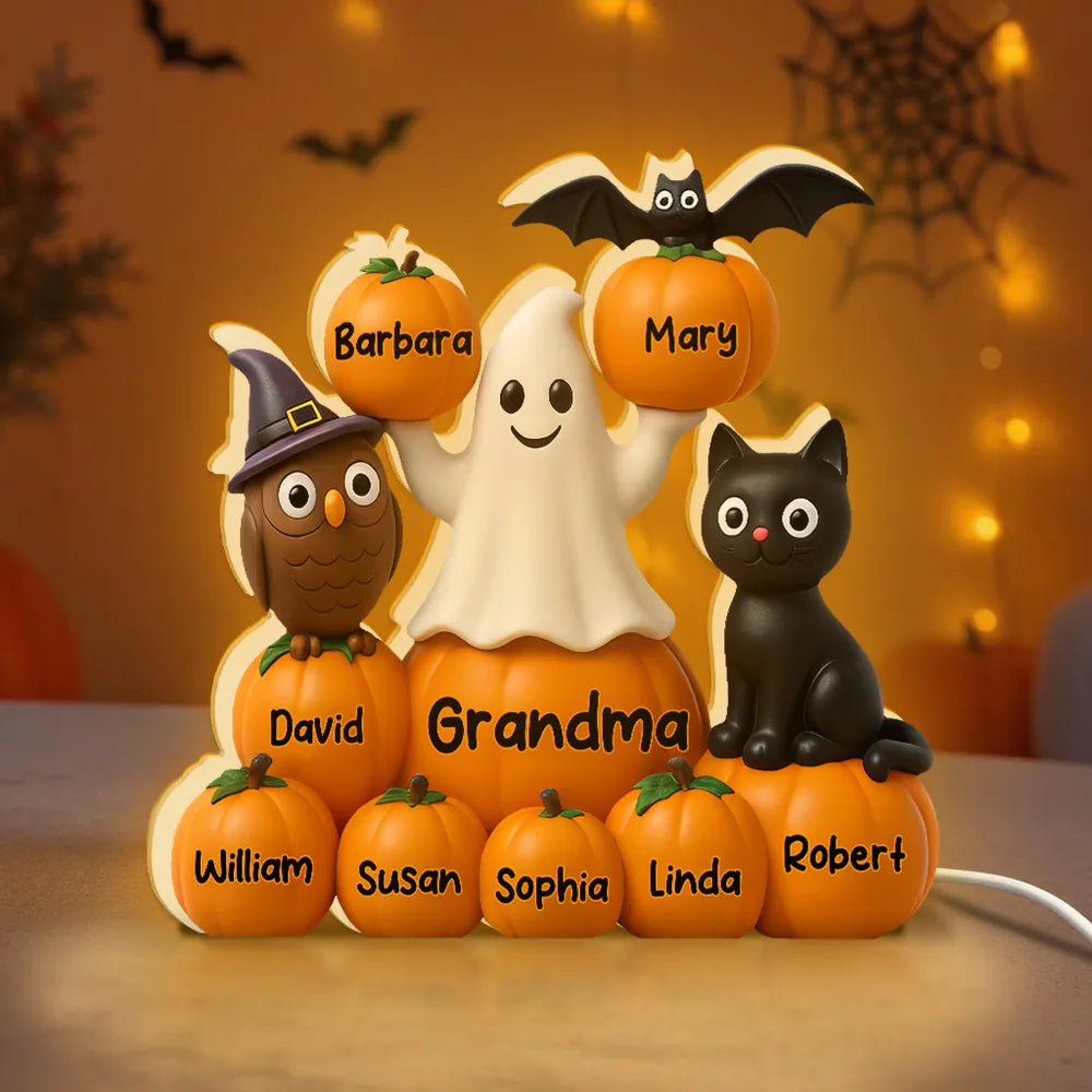Halloween Pumpkin Acrylic Light Box – Spooky Ghost & Cat Design, High-Clarity Collectible Gift for Families