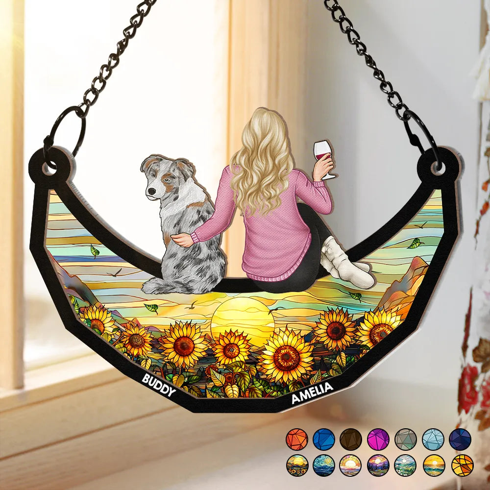 Personalized Pet and Owner Back View Ornament – Wood and Acrylic Combination for Unique Home Decor or Keepsake