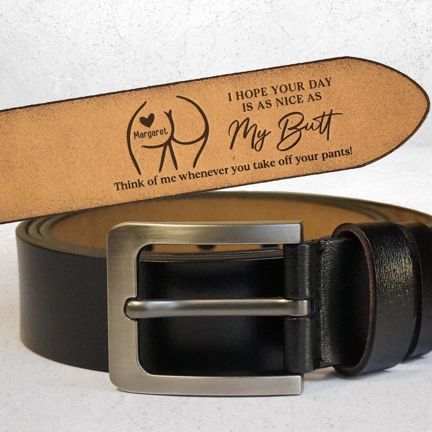 Funny Romantic Personalized Leather Belt, Engraved Secret Note Style, Sleek Buckle Look, Creative Couple Gift