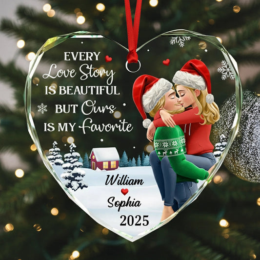 Our Favorite Love Story: Personalized Crystal Heart Christmas Ornament for Couples - Keepsake Gift