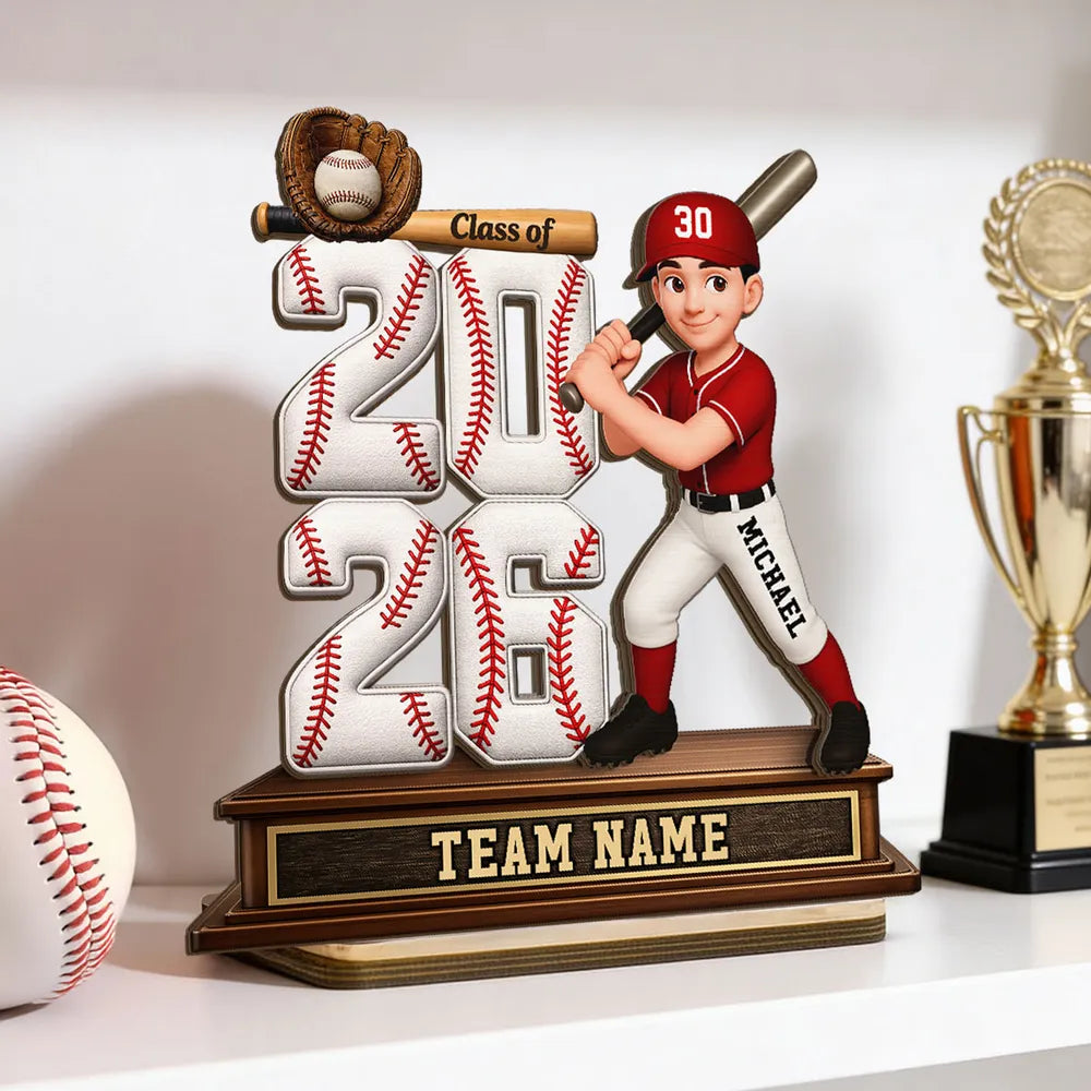 2-Layer Wooden Plaque for a Baseball Grad, Custom Player and Team Name Keepsake with Stadium Vibes, Heartfelt Gift