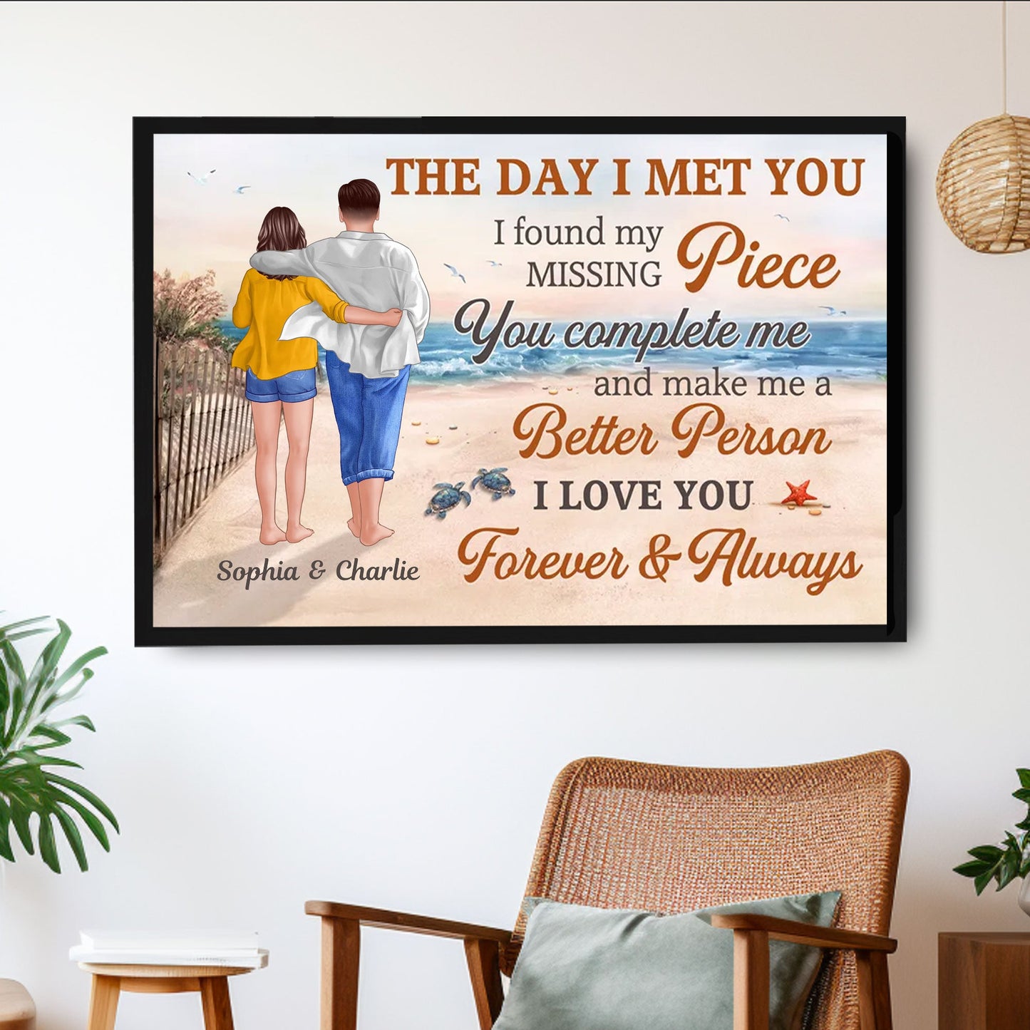 Valentine's Day Couple Embrace on the Beach – Custom Posters, Plaques, Keychains, Ornaments, Pillows & More