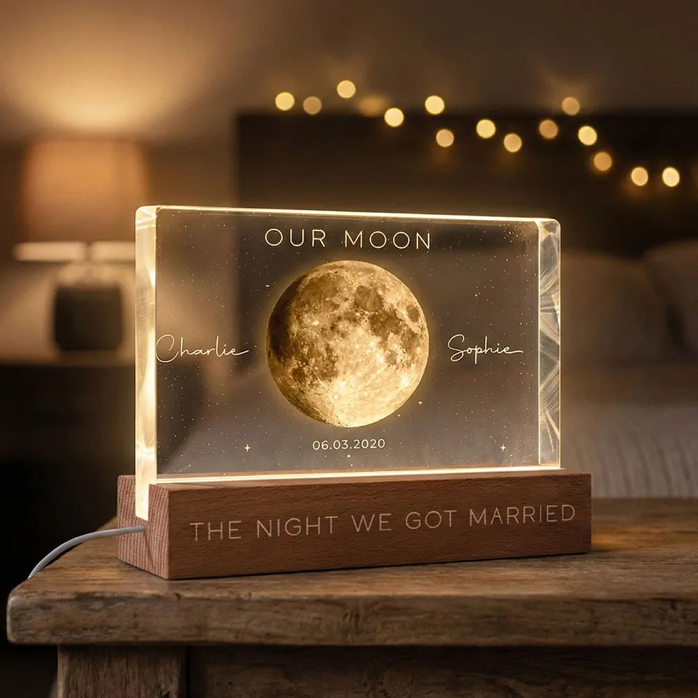 Personalized Moon Phase Block LED Light Plaque, Our Moon Night Light for Bedside Decor, Unique Gift for Couple