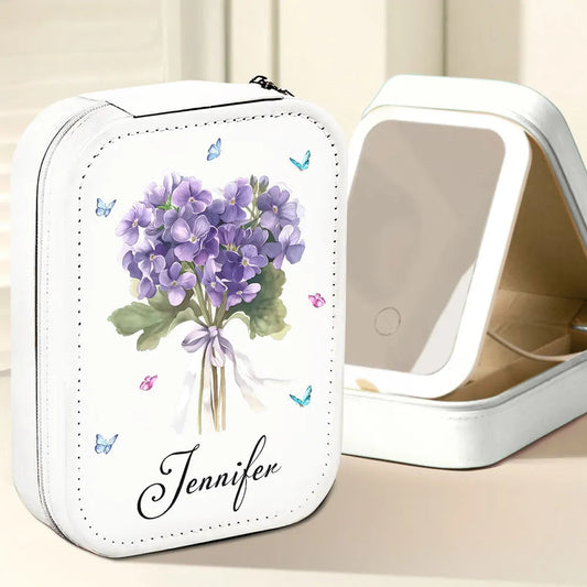 Blooming LED Leather Makeup Case – Soft Light Mirror Organizer, Thoughtful Gift for Her