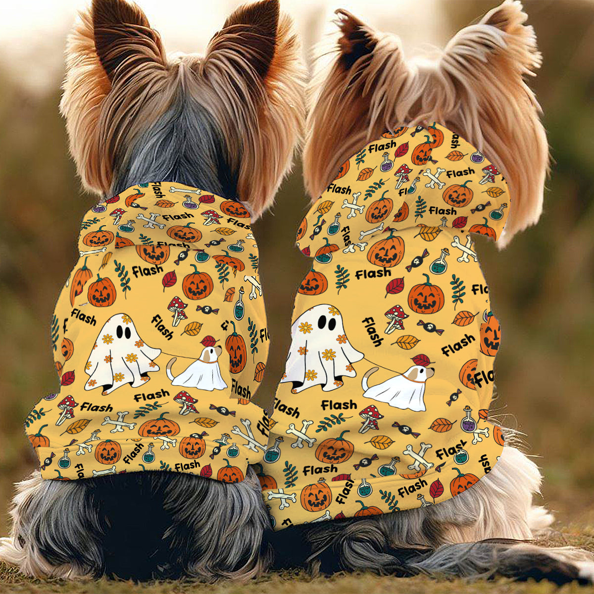Cute Ghost Dog Pumpkin Ghost & Bat - Personalized Dog Pet Hoodie