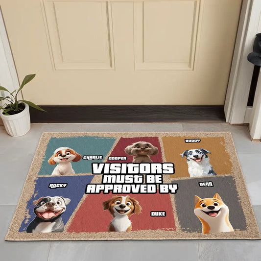 Visitors Must Be Approved By Funny Personalized Dog Doormat – Custom Pet Welcome Mat for Dog Owners