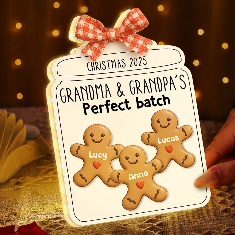 Custom Christmas Acrylic Light Box with Gingerbread Kids Soft Light for Grandparents Cozy Bedroom or Kitchen Décor Unique Gift