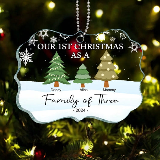 Custom Family of Three Christmas Ornament - Personalized 1st Family Holiday Decor