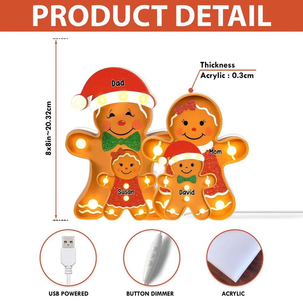 Family Acrylic Light Box – Personalized Gingerbread Christmas Decoration, Clear and Collectible Holiday Gift