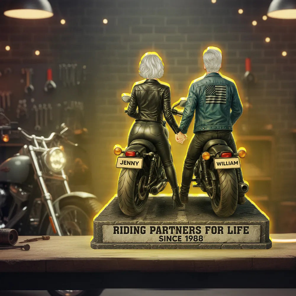 Riding Partners for Life Acrylic Car Hanger, Personalized Couple on Motorcycles Rearview Mirror Decor, Sentimental Gift for Couples