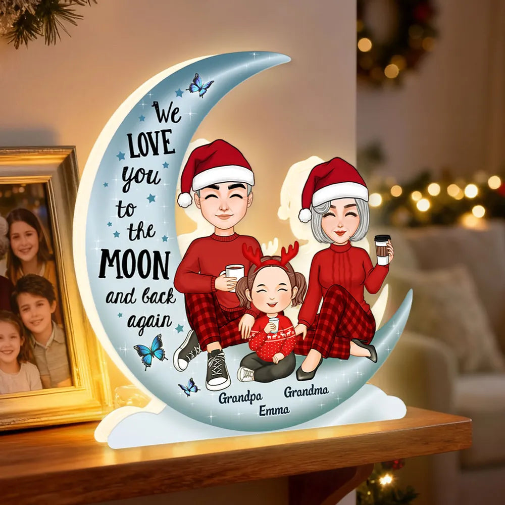 Acrylic Light Box 'We Love You to the Moon and Back' Night Light, Sweet Grandparent Gift, Cozy Bookshelf Decor