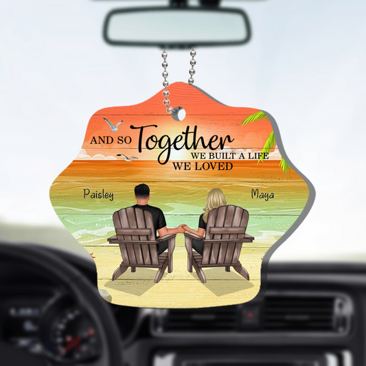 Personalized Vintage Beach Couple Car Ornament - Custom Anniversary Gift