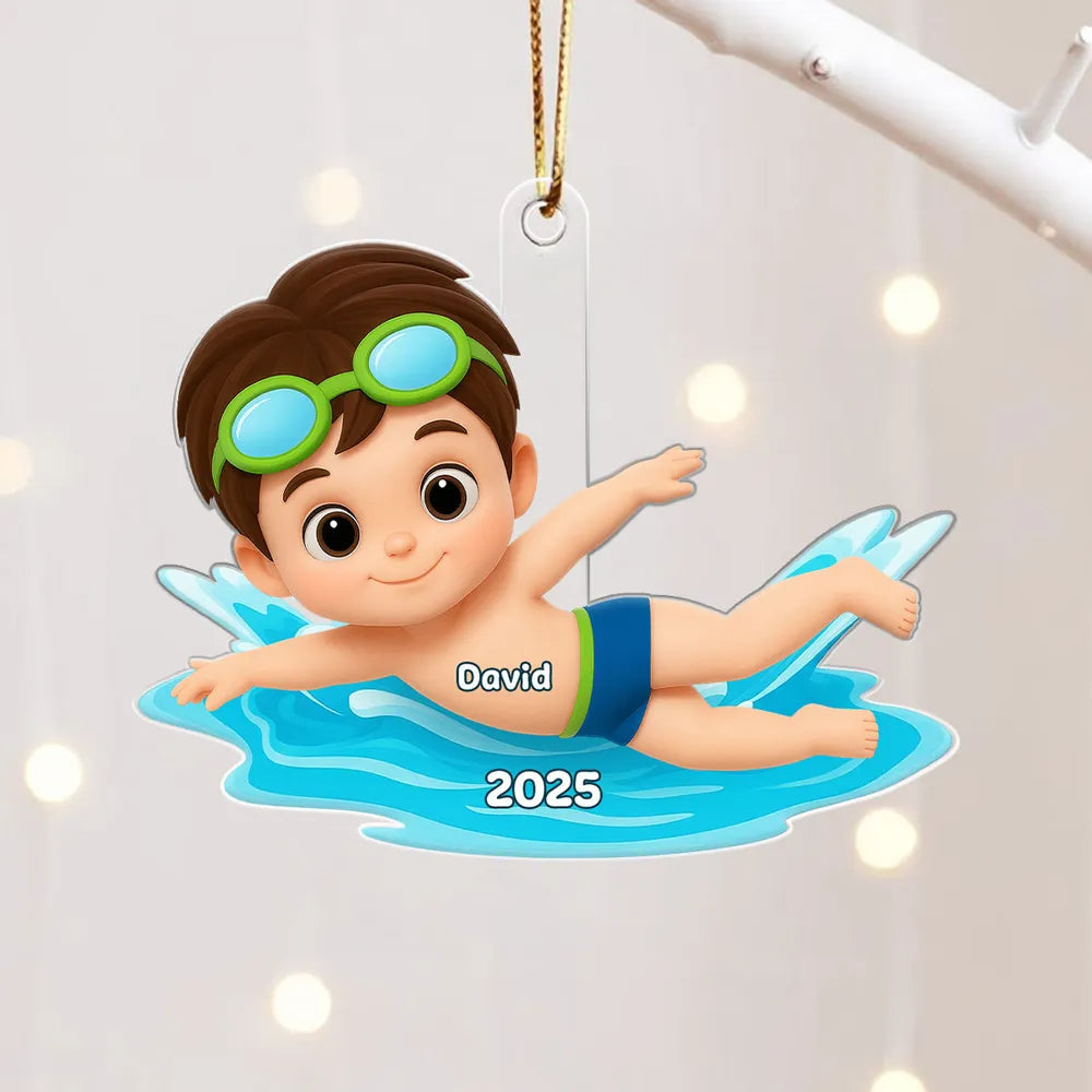 Cartoon Swimmer Acrylic Ornament | Custom Kid Design | Playful Pose, Perfect Gift for Children's Day or Birthday