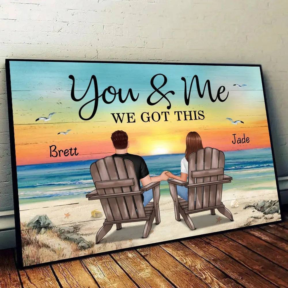Seaside Memories - Personalized Vintage Beach Couple Poster or Canvas - A Timeless Anniversary Gift for Him & Her