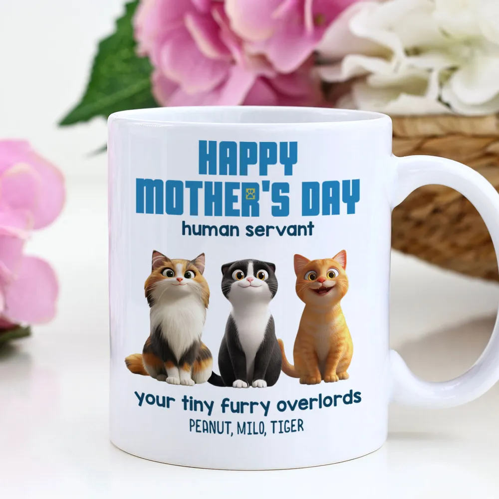 Customizable Cat Mom Mug – ‘Happy Mother’s Day’ Ceramic Mug with Pet Names